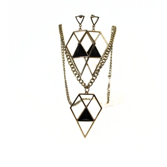Retro 2010s Geometric Jewelry Set – NWT Necklace + Earrings - Picture 1 of 8